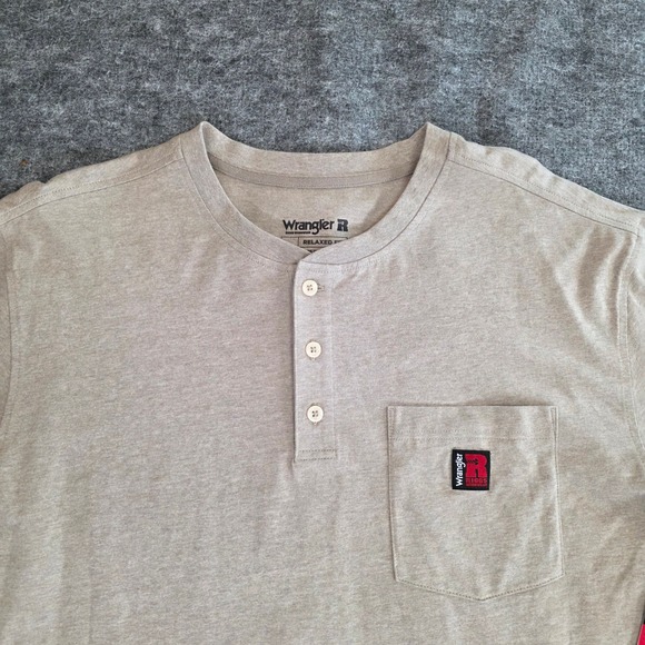 NWT Wrangler Riggs Workwear Henley Shirt Mens Large Tan Relaxed Fit Long Sleeve - Picture 2 of 11